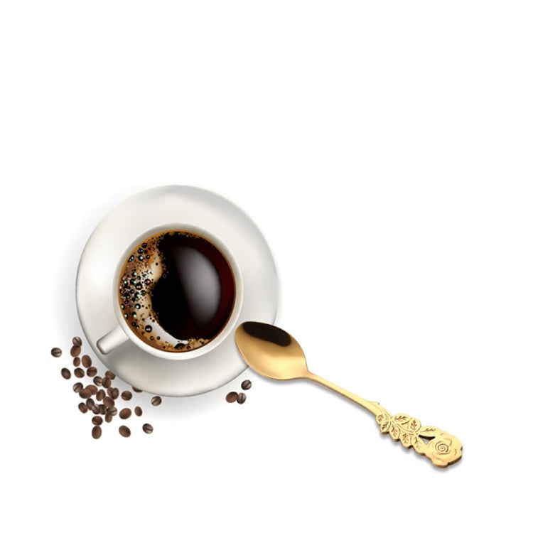 Small Mini Stainless Steel Rose Flower Coffee Spoon Strring Spoon Teaspoon Tea Spoon Dessert Spoon Long Handle Tableware(Titanium Gold) - free shipping - PMC TechLife - Order now!