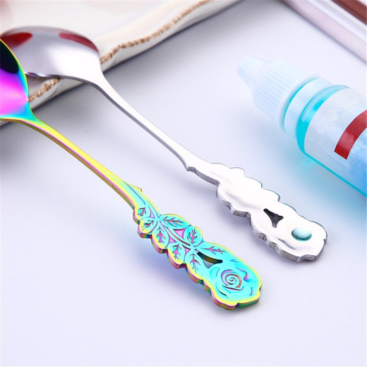 Small Mini Stainless Steel Rose Flower Coffee Spoon Strring Spoon Teaspoon Tea Spoon Dessert Spoon Long Handle Tableware(Rose Gold) - free shipping - PMC TechLife - Order now!