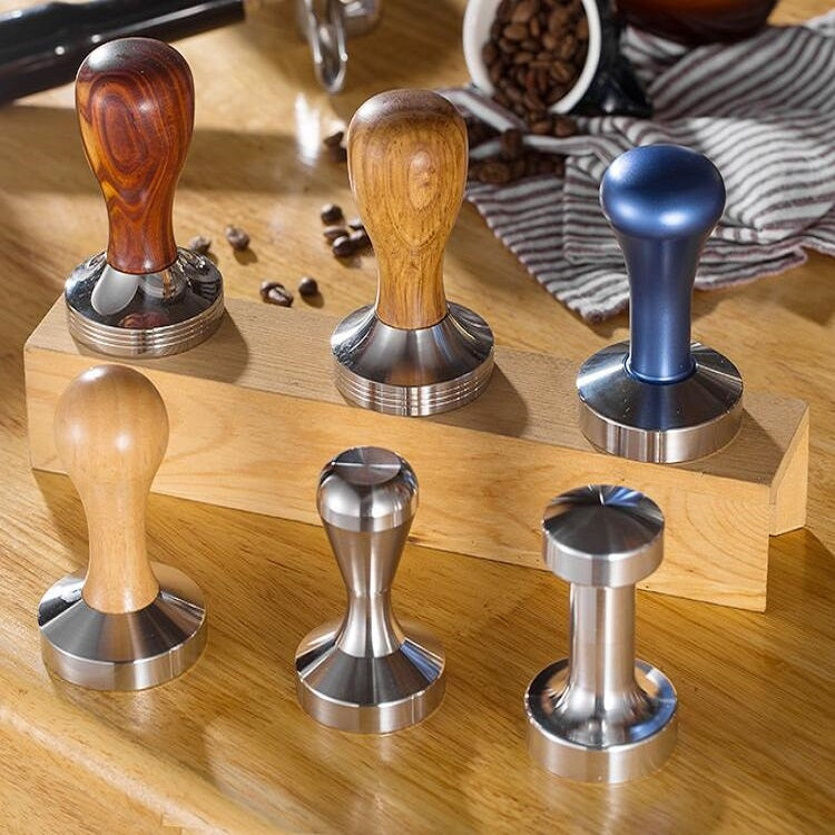 Stainless Steel Solid Wood Handle Integrated Coffee Powder, Specification:58mm, Color:Red Sandalwood Handle - free shipping - PMC TechLife - Order now!