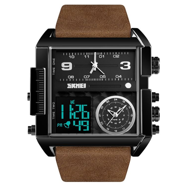 SKMEI 1391 Multifunctional Men Business Digital Watch 30m Waterproof Square Dial Wrist Watch with Leather Watchband(Black+Coffee) - free shipping - PMC TechLife - Order now!