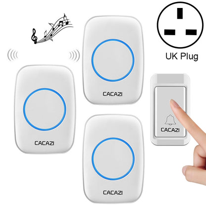 CACAZI A10G One Button Three Receivers Self-Powered Wireless Home Cordless Bell, UK Plug(White) - Wireless Doorbell by CACAZI | Online Shopping South Africa | PMC Jewellery