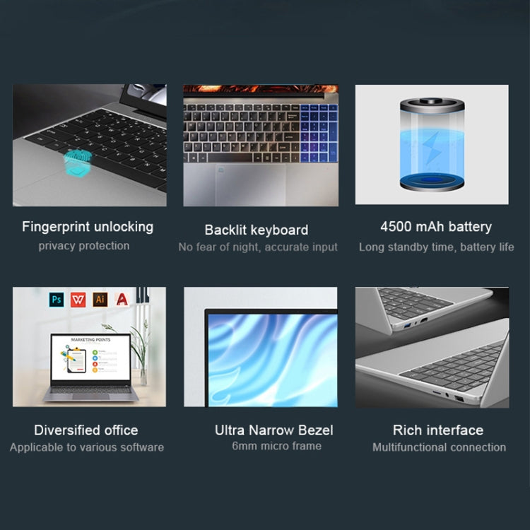 H15 15.6 inch Ultrathin Laptop, 16GB+512GB, Windows 11 Intel Processor N95 Quad Core, US Plug (Silver) - free shipping - PMc TechLife - Order now!