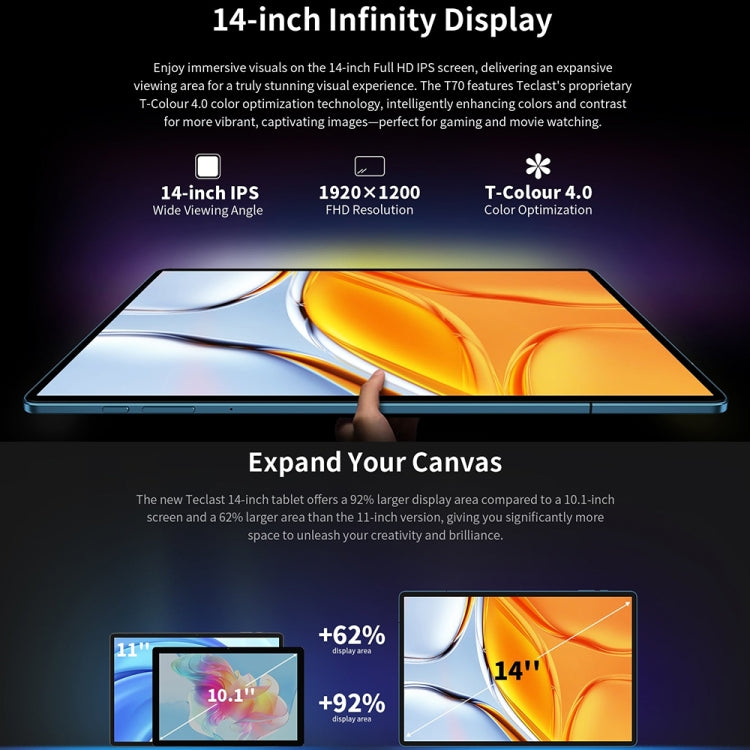 Teclast T70 4G LTE Tablet PC, 8GB+256GB, 14 inch Android 14 MediaTek Helio G99 Octa Core, Support Dual SIM - free shipping - PMc TechLife - Order now!