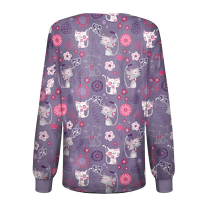 Round Neck Printed Nurse Clothes Long Sleeve Top (Color:Purple Size:XL) - Work Clothes by PMC Jewellery | Online Shopping South Africa | PMC Jewellery