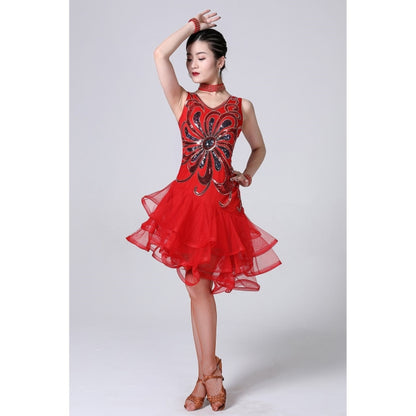 5 in 1 Sleeveless Latin Dance Dress + Collar + Separate Bottoms + Bracelets Set (Color:Red Size:XXL) - Dress by PMC Jewellery | Online Shopping South Africa | PMC Jewellery