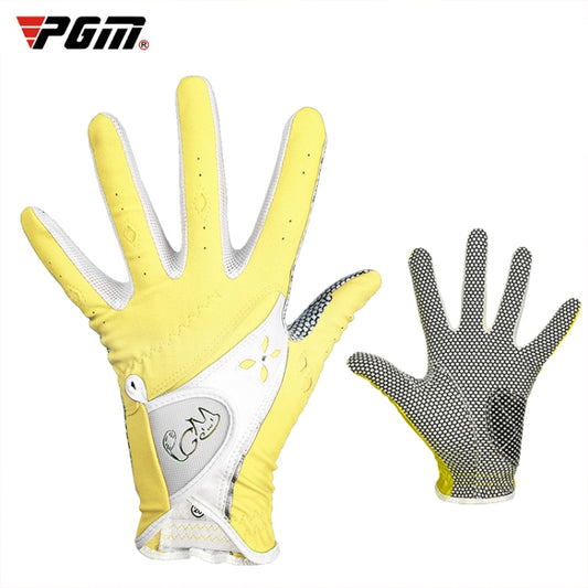 PGM One Pair Golf Non-Slip PU Leather Gloves for Women (Color:Yellow Size:19) - Safety Gloves by PGM | Online Shopping South Africa | PMC Jewellery | Buy Now Pay Later Mobicred