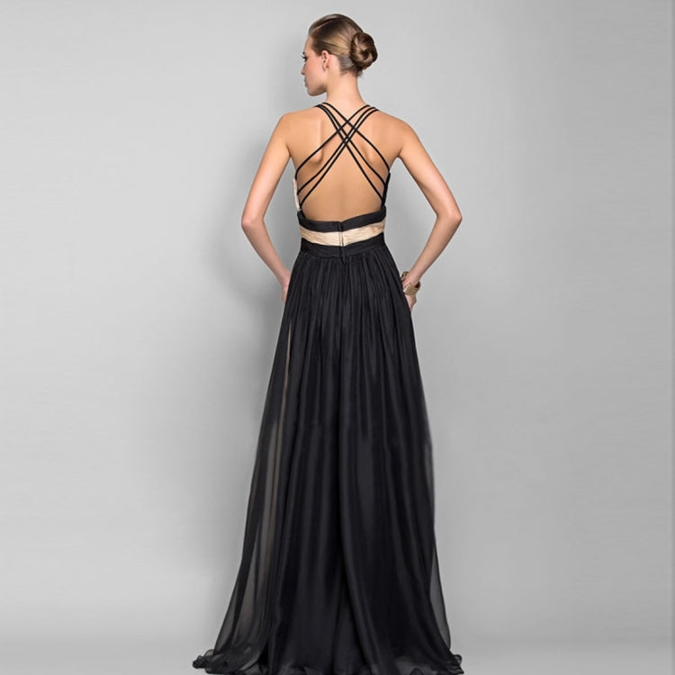 V-neck Open Back Contrast Party Dress (Color:Black Pink Size:S) - Dress by PMC Jewellery | Online Shopping South Africa | PMC Jewellery | Buy Now Pay Later Mobicred