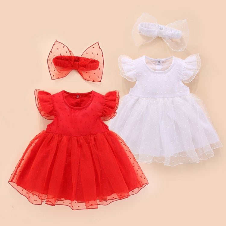 Girls Short-sleeved Mesh Dress With Bow (Color:White Size:70) - Baby Clothing by PMC Jewellery | Online Shopping South Africa | PMC Jewellery