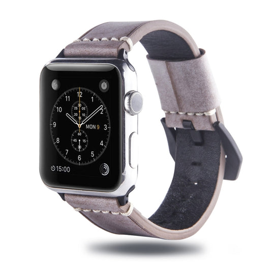 White Fog Wax Texture Top-grain Leather Strap for Apple Watch Series 7 41mm / 6 & SE & 5 & 4 40mm / 3 & 2 & 1 38mm(Coffee) - Watch Bands by PMC Jewellery | Online Shopping South Africa | PMC Jewellery | Buy Now Pay Later Mobicred