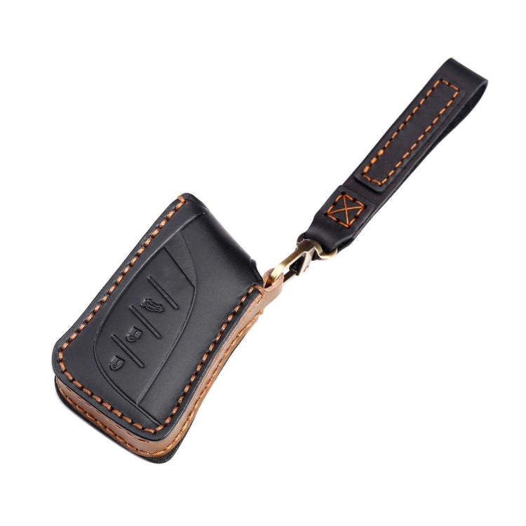 For Lexus 3-button Hallmo Car Cowhide Leather Key Protective Cover Key Case(Black) - Car Key Cases by Hallmo | Online Shopping South Africa | PMC TechLife | Buy Now Pay Later Mobicred