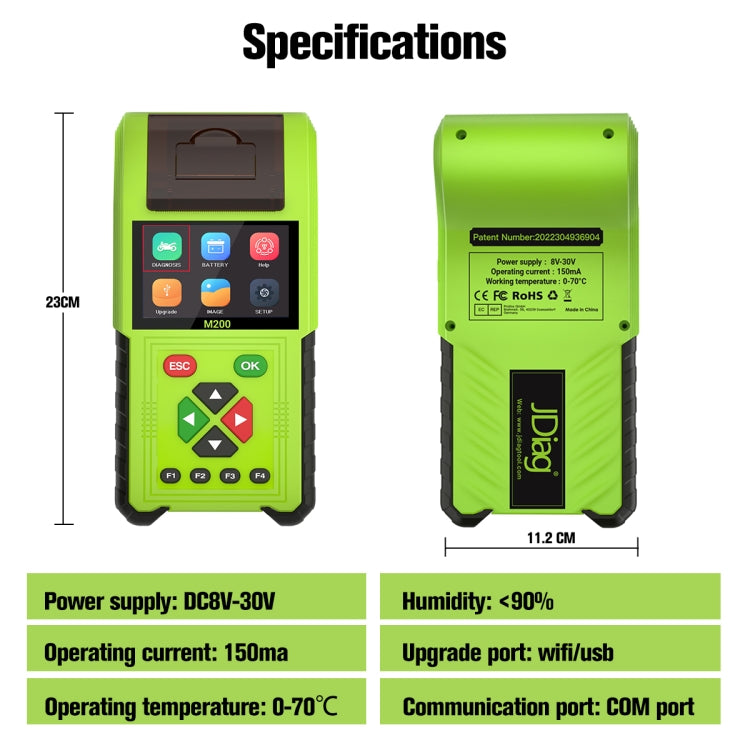 JDiag M200 8V-30V OBD Motorcycles Diagnostic Instrument with Data Printing, Full Version - Code Readers & Scan Tools by PMC TechLife | Online Shopping South Africa | PMC TechLife