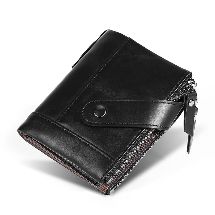 TP-197 Oil Wax Leather Multi-functional Double Zipper Clasp Antimagnetic Change RFID Leather Wallet(Black) - free shipping - PMC TechLife - Order now!