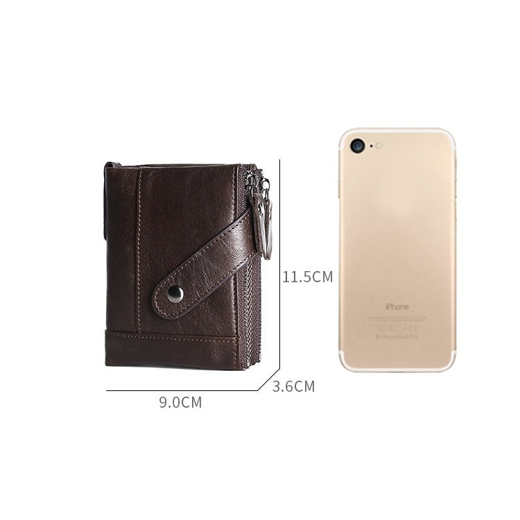 TP-197 Oil Wax Leather Multi-functional Double Zipper Clasp Antimagnetic Change RFID Leather Wallet(Black) - free shipping - PMC TechLife - Order now!