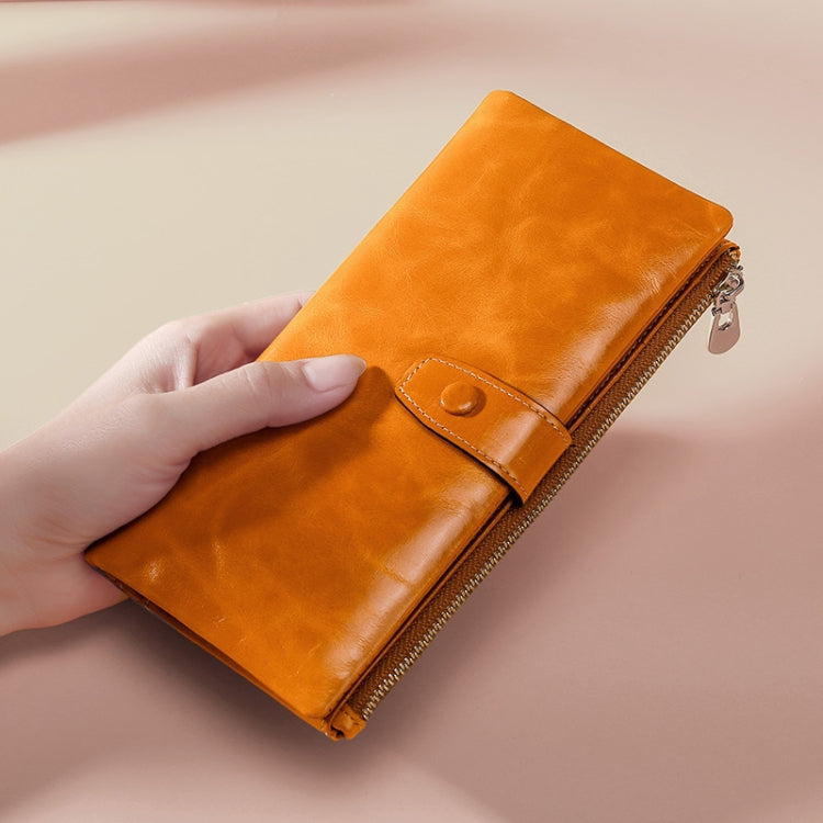TP-189 Oilskin Leather Multi-functional Zipper RFID Leather Wallet(Brown) - Antimagnetic RFID Package by PMC TechLife | Online Shopping South Africa | PMC TechLife | Buy Now Pay Later Mobicred