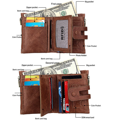 Genuine Cowhide Leather Crazy Horse Texture Zipper 3-folding Card Holder Wallet RFID Blocking Coin Purse Card Bag Protect Case for Men, Size: 12*9.5*3.5cm(Taupe) - Antimagnetic RFID Package by PMC Jewellery | Online Shopping South Africa | PMC Jewellery | Buy Now Pay Later Mobicred