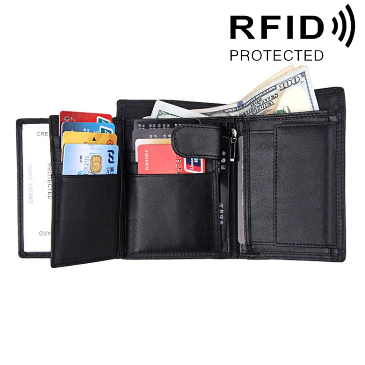 Genuine Cowhide Leather 3-folding Card Holder Wallet RFID Blocking Card Bag Protect Case for Men, Size: 13*10.2*2.5cm - Antimagnetic RFID Package by PMC TechLife | Online Shopping South Africa | PMC TechLife | Buy Now Pay Later Mobicred