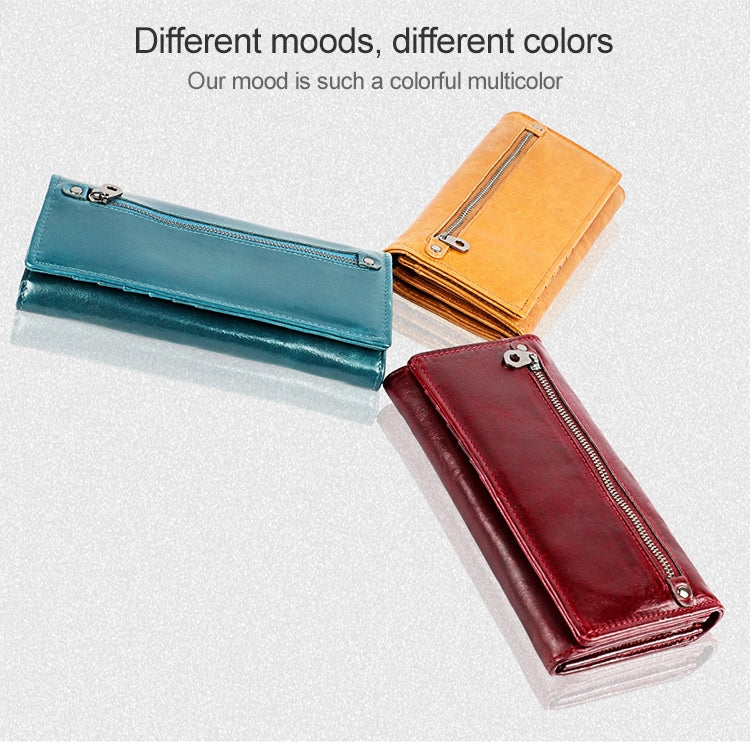 3559 Antimagnetic RFID Multi-function Zipper Retro Top-grain Leather Lady Purse Wallet (Blue) - free shipping - PMC TechLife - Order now!