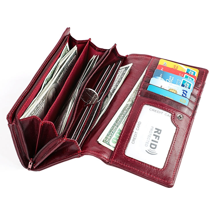 3559 Antimagnetic RFID Multi-function Zipper Retro Top-grain Leather Lady Purse Wallet (Blue) - free shipping - PMC TechLife - Order now!