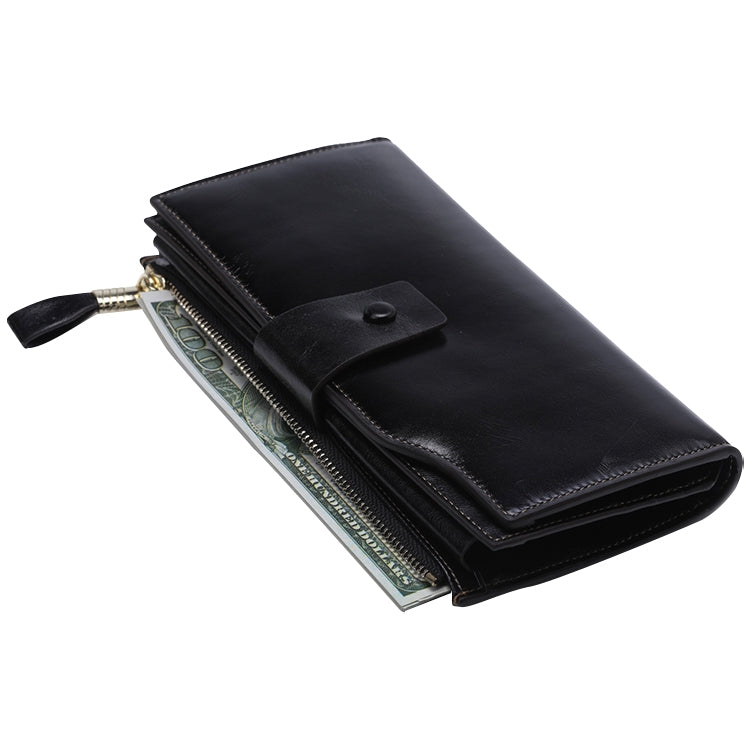 8236 Antimagnetic RFID Multi-function Oil Wax Leather Lady Wallet Large-capacity Purse (Black) - free shipping - PMC TechLife - Order now!