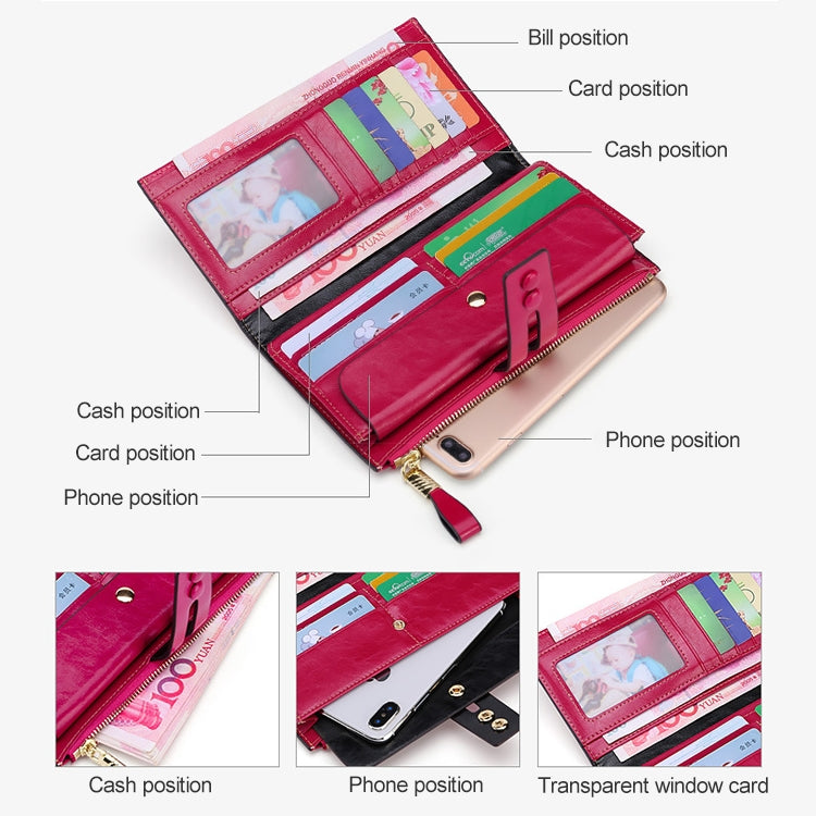 8239 Antimagnetic RFID Multi-function Leather Lady Wallet Large-capacity Purse with Detachable Card Holder(Rose Red) - free shipping - PMC TechLife - Order now!