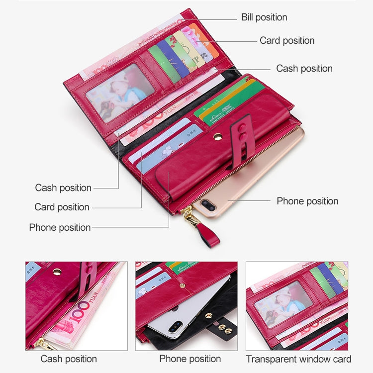 8239 Antimagnetic RFID Multi-function Leather Lady Wallet Large-capacity Purse with Detachable Card Holder(Rose Red) - Antimagnetic RFID Package by PMC Jewellery | Online Shopping South Africa | PMC Jewellery | Buy Now Pay Later Mobicred