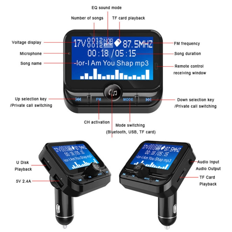 BC32 Dual USB Charging Bluetooth Hand-free Car Charger FM Transmitter MP3 Music Player Car Kit, Support Hands-Free Call & Micro SD Recording & Voltage Detection - Bluetooth Car Kits by PMC Jewellery | Online Shopping South Africa | PMC Jewellery