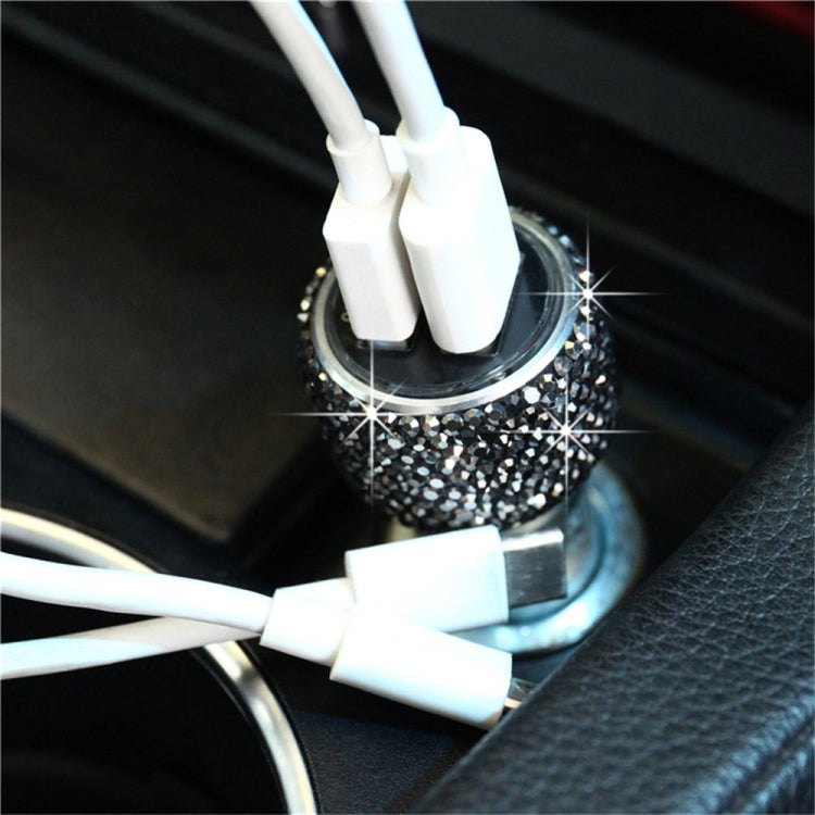 Car Diamond Aluminium Alloy QC3.0 Dual USB Quick Charger (Jet Black) - Car Charger by PMC TechLife | Online Shopping South Africa | PMC TechLife