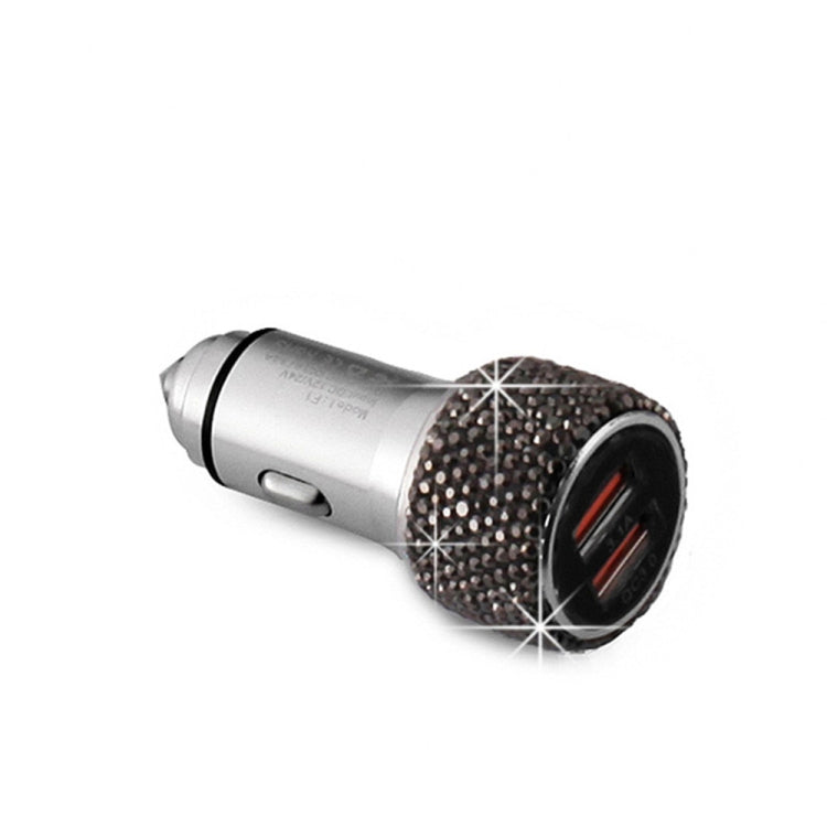 Car Diamond Aluminium Alloy QC3.0 Dual USB Quick Charger (Jet Black) - Car Charger by PMC TechLife | Online Shopping South Africa | PMC TechLife