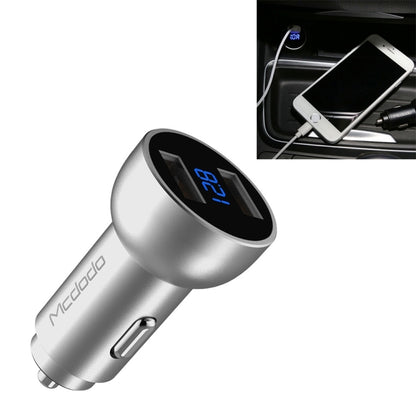 Mcdodo CC-3871 2-Ports USB LED Smart Digital Display Car Charger, For iPhone, iPad, Samsung, HTC, Sony, LG, Huawei, Lenovo, and other Smartphones or Tablet(Silver) - Car Charger by Mcdodo | Online Shopping South Africa | PMC Jewellery