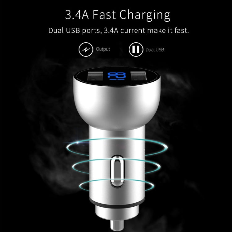 Mcdodo CC-3871 2-Ports USB LED Smart Digital Display Car Charger, For iPhone, iPad, Samsung, HTC, Sony, LG, Huawei, Lenovo, and other Smartphones or Tablet(Silver) - Car Charger by Mcdodo | Online Shopping South Africa | PMC Jewellery