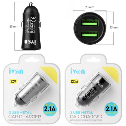 IVON CC26 5V 2.1A Dual USB Port Mini Car Charger (Grey) - Car Charger by IVON | Online Shopping South Africa | PMC Jewellery