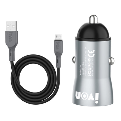 IVON CC39 18W 3.1A QC 3.0 USB Car Charger + 1m USB to Micro USB Fast Charge Data Cable Set - Car Charger by IVON | Online Shopping South Africa | PMC Jewellery