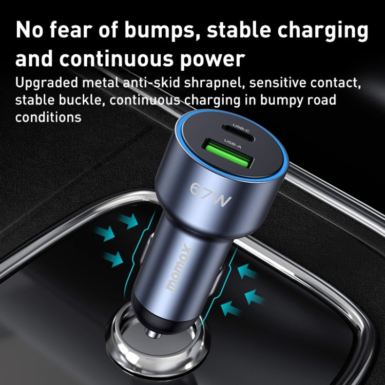 MOMAX UC16E 67W USB-C / Type-C + USB Dual Ports Car Charger - Car Charger by MOMAX | Online Shopping South Africa | PMC Jewellery | Buy Now Pay Later Mobicred