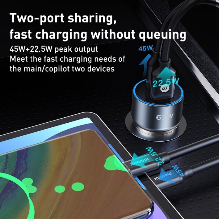 MOMAX UC16E 67W USB-C / Type-C + USB Dual Ports Car Charger - Car Charger by MOMAX | Online Shopping South Africa | PMC Jewellery | Buy Now Pay Later Mobicred