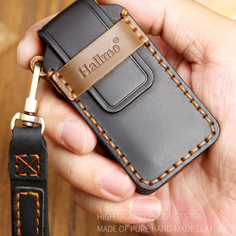 Hallmo Car Cowhide Leather Key Protective Cover Key Case for Mitsubishi Outlander(Black) - Car Key Cases by Hallmo | Online Shopping South Africa | PMC TechLife | Buy Now Pay Later Mobicred