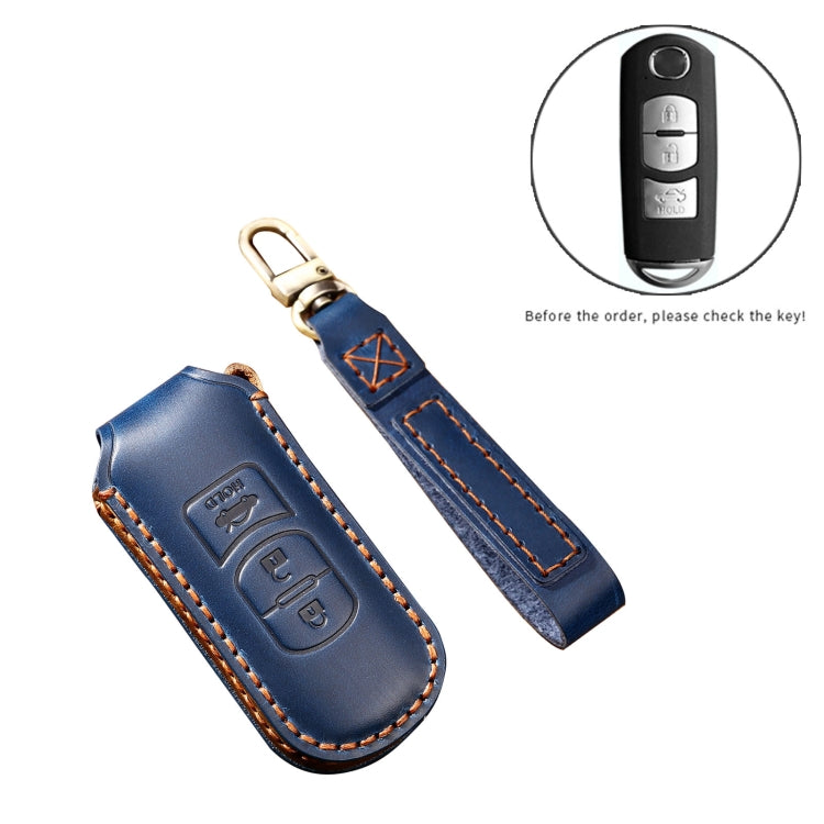 Hallmo Car Cowhide Leather Key Protective Cover Key Case for Mazda Axela 3-button(Black) - Car Key Cases by Hallmo | Online Shopping South Africa | PMC TechLife | Buy Now Pay Later Mobicred