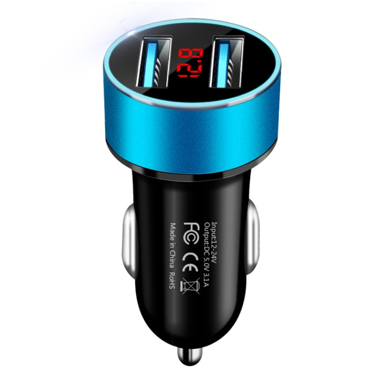 JMG-C016A 5 PCS 5V 3.1A Car Dual USB Charger with LED Display(Blue) - free shipping - PMC TechLife - Order now!