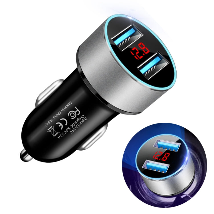 JMG-C016A 5 PCS 5V 3.1A Car Dual USB Charger with LED Display(Silver) - Car Charger by PMC Jewellery | Online Shopping South Africa | PMC Jewellery