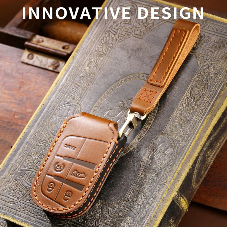 Hallmo Car Genuine Leather Key Protective Cover for Jeep Compass 4-button(Black) - Car Key Cases by Hallmo | Online Shopping South Africa | PMC TechLife | Buy Now Pay Later Mobicred