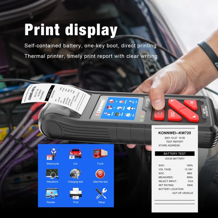 KONNWEI KW720 Car 3.2 inch 6V-24V Lead-acid Battery Tester with Printer - Code Readers & Scan Tools by KONNWEI | Online Shopping South Africa | PMC Jewellery
