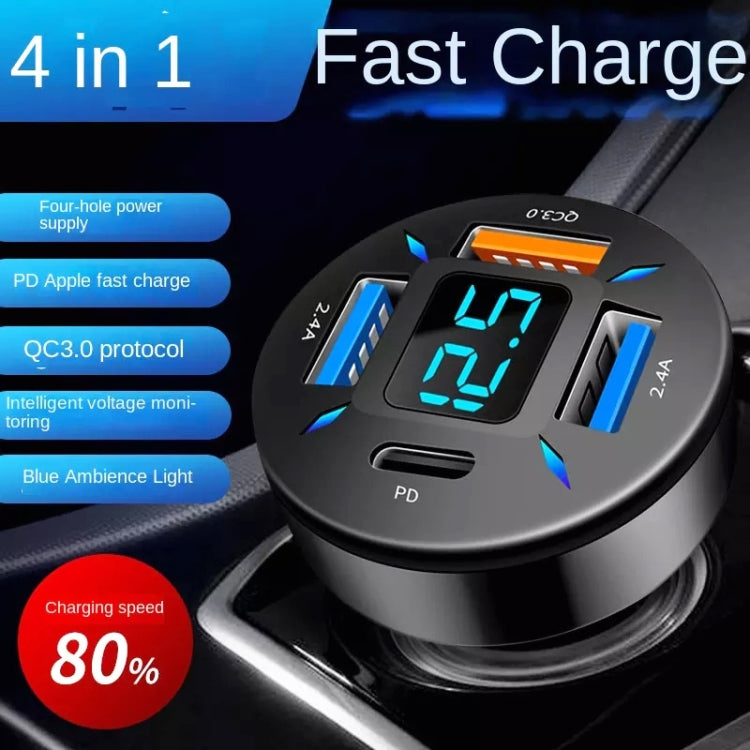 2pcs 4 in 1 USB QC3.0 Digital Display Car Fast Charger - Car Charger by PMC TechLife | Online Shopping South Africa | PMC TechLife