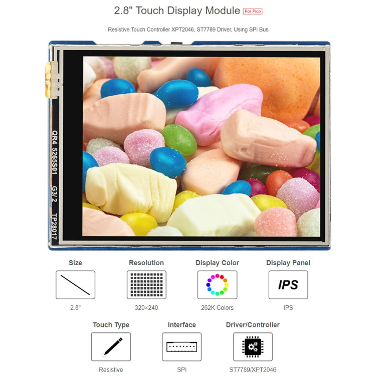 WAVESHARE 2.8 inch 262K Colors 320 x 240 Pixel Touch Display Module for Raspberry Pi Pico, SPI Interface - LCD & LED Display Module by WAVESHARE | Online Shopping South Africa | PMC TechLife | Buy Now Pay Later Mobicred