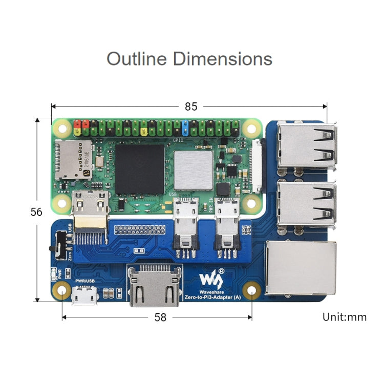 Waveshare Raspberry Pi Zero To 3B Adapter for Raspberry Pi 3 Model B/B+ - Modules Expansions Accessories by WAVESHARE | Online Shopping South Africa | PMC Jewellery | Buy Now Pay Later Mobicred