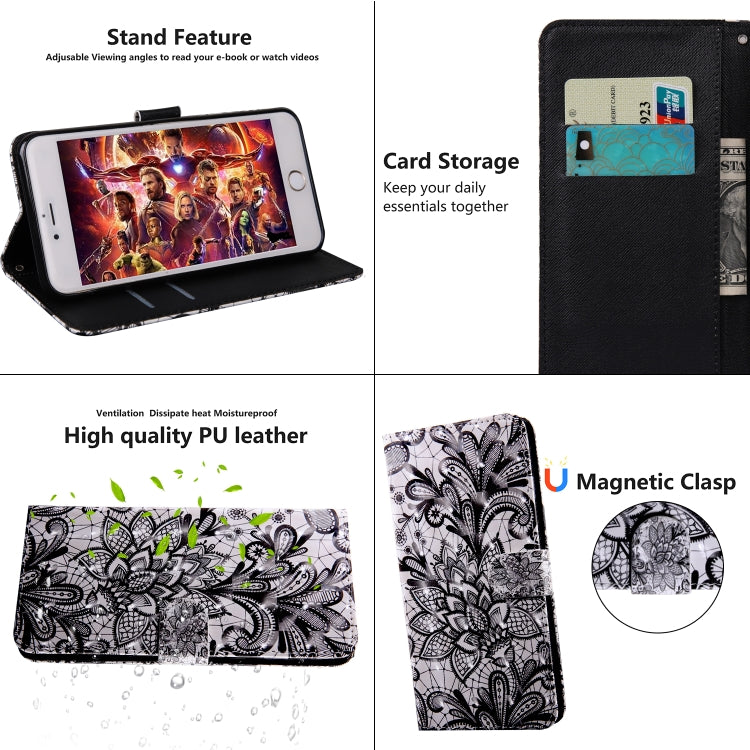 3D Painting Pattern Coloured Drawing Horizontal Flip TPU + PU Leather Case with Holder & Card Slots & Wallet, For:For Galaxy A40(Black Lace) - Galaxy Phone Cases by PMC Jewellery | Online Shopping South Africa | PMC Jewellery