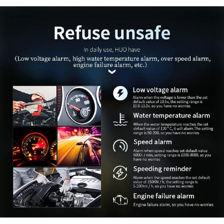 C3 OBD2 + GPS Mode Car Head-up Display HUD Overspeed / Speed / Water Temperature Too High / Voltage Too Low / Engine Failure Alarm / Fatigue Driving Reminder / Navigation Function - free shipping - PMC TechLife - Order now!