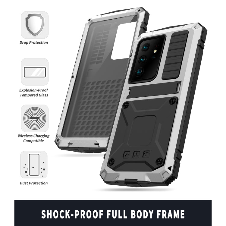 For Samsung Galaxy S21 Ultra 5G R-JUST Shockproof Waterproof Dust-proof Metal + Silicone Protective Case with Holder(Silver) - Galaxy S21 Ultra 5G Cases by R-JUST | Online Shopping South Africa | PMC Jewellery | Buy Now Pay Later Mobicred