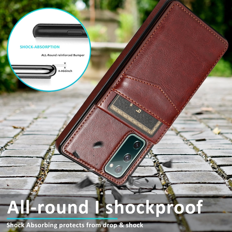 For Samsung Galaxy S20 FE Solid Color PC + TPU Protective Case with Holder & Card Slots(Brown) - Galaxy S20 FE Cases by PMC TechLife | Online Shopping South Africa | PMC TechLife | Buy Now Pay Later Mobicred