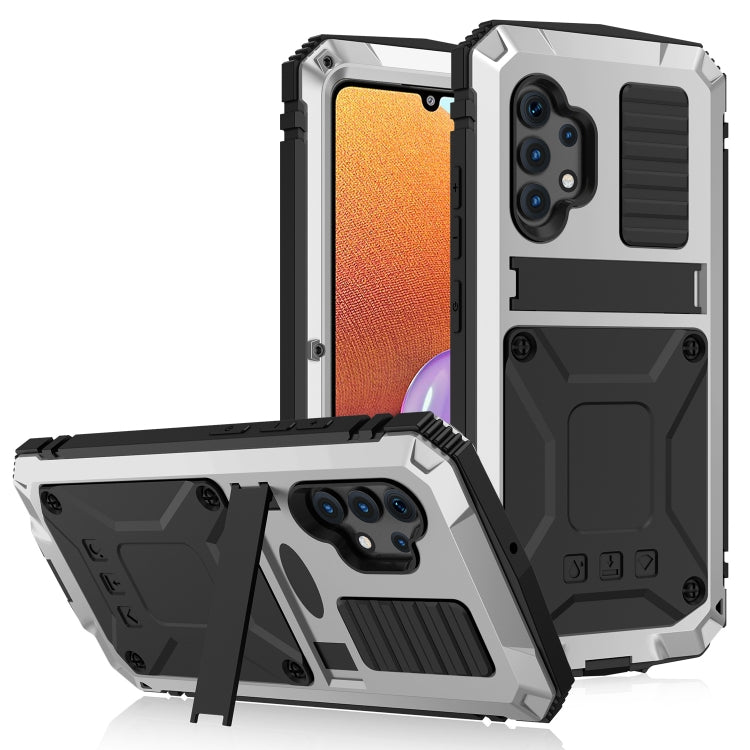 For Samsung Galaxy A32 4G R-JUST Waterproof Shockproof Dustproof Metal + Silicone Protective Case with Holder(Silver) - free shipping - PMC TechLife - Order now!