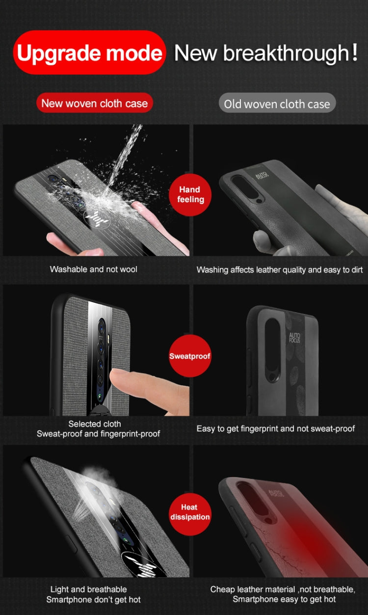 For OPPO Reno 2 XINLI Stitching Cloth Textue Shockproof TPU Protective Case with Ring Holder(Grey) - OPPO Cases by XINLI | Online Shopping South Africa | PMC TechLife | Buy Now Pay Later Mobicred