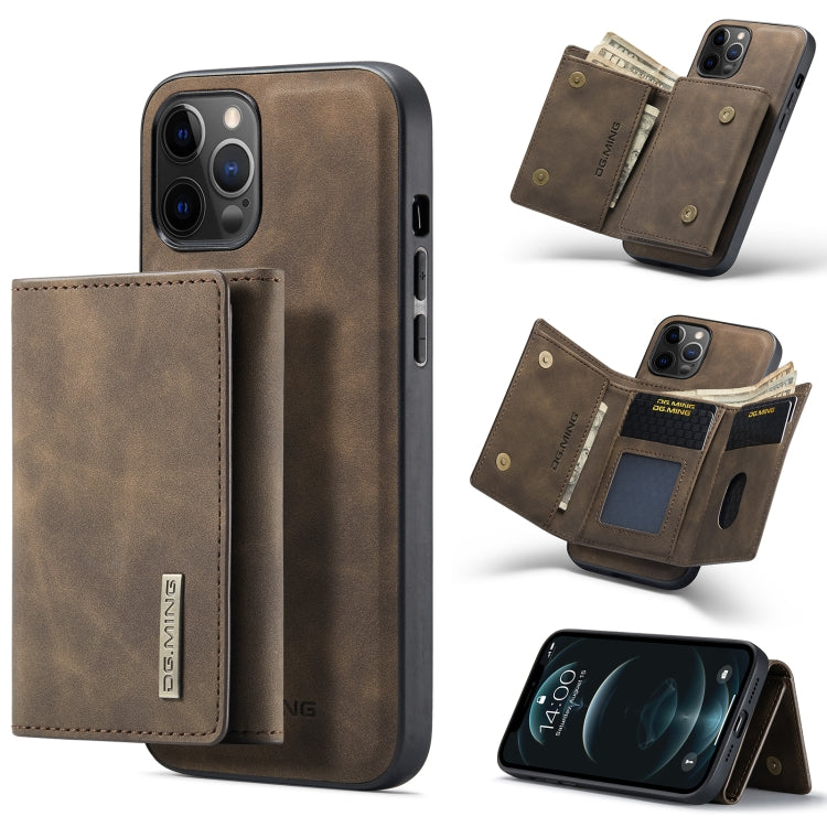 For iPhone 12 Pro Max DG.MING M1 Series 3-Fold Multi Card Wallet + Magnetic Back Cover Shockproof Case with Holder Function(Coffee) - iPhone 12 Pro Max Cases by DG.MING | Online Shopping South Africa | PMC TechLife | Buy Now Pay Later Mobicred